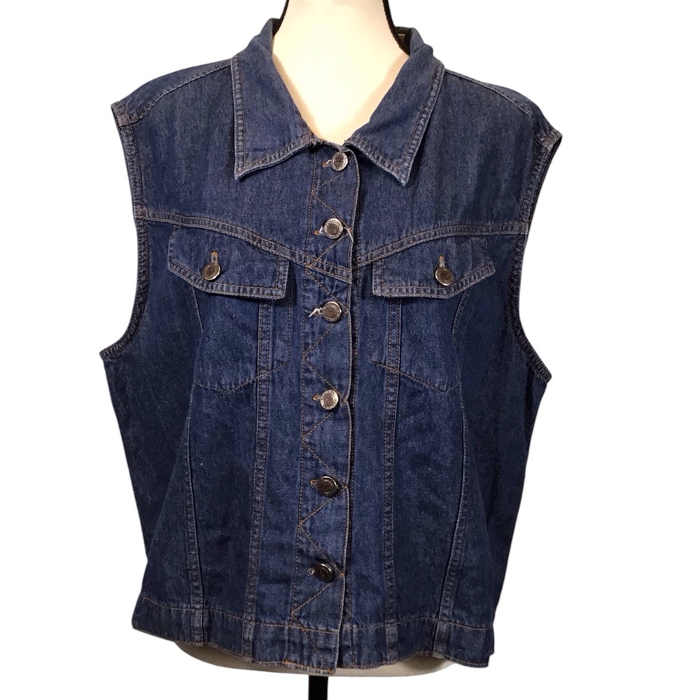 Impressions Womens Vintage Denim Vest Size 22W Sleeveless Button Down Western